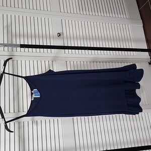 Green Envelope Navy Dress, Ruffled Bottom, Spaghetti Straps. Ladies Large